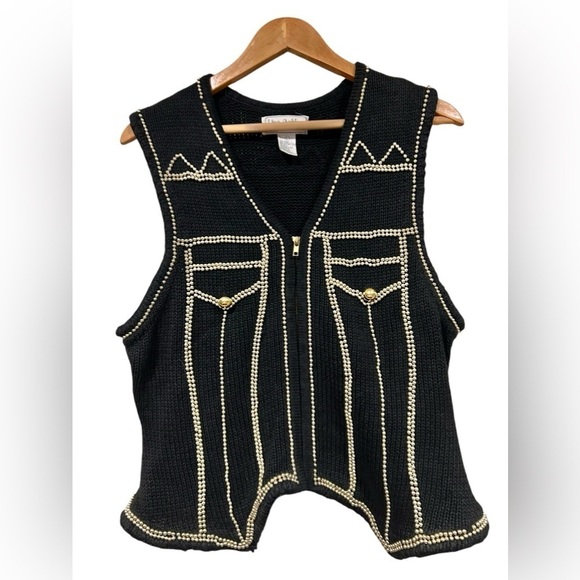 Vintage Lisa Ashley Beaded Vest black & gold Large Cottagecore Grandmacore Women - Picture 3 of 8